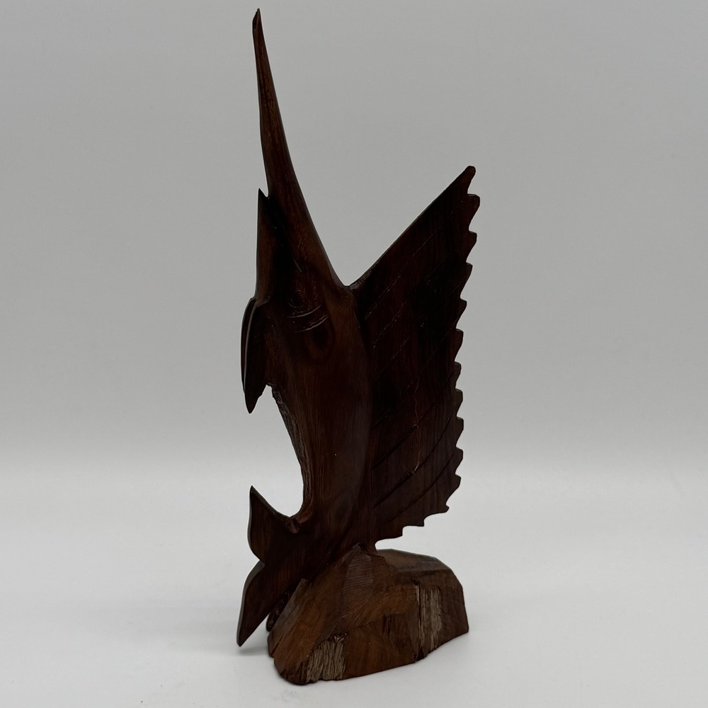 Vintage Hand Carved Solid Ironwood Marlin Sailfish Fish Statue Sculpture 7.5"